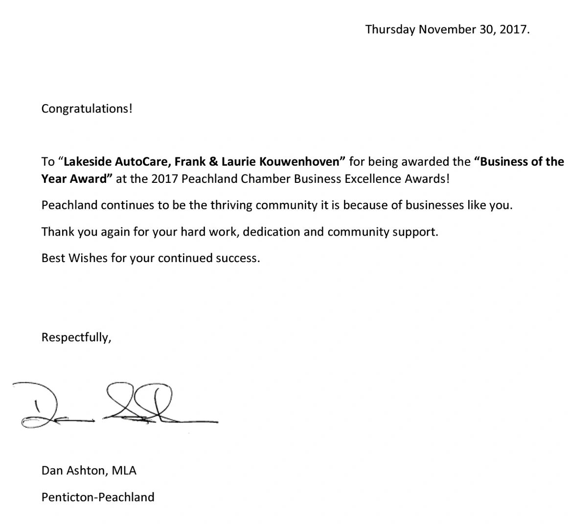 Customer testimonial for Lakeside Autocare