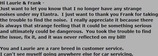 Customer testimonial for Lakeside Autocare